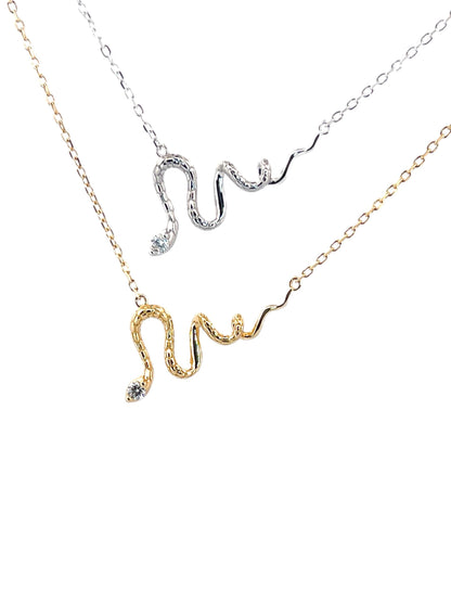 14K Gold Moissanite Snake Pendant: Sterling Silver Serpent Necklace
