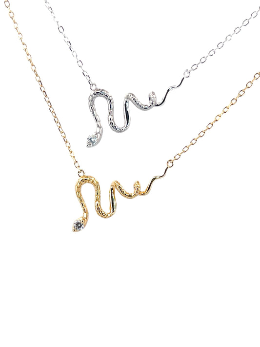 14K Gold Moissanite Snake Pendant: Sterling Silver Serpent Necklace