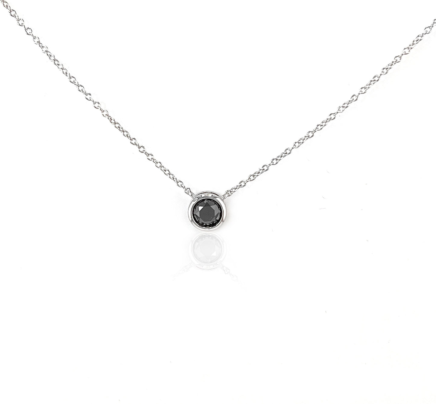 Black Diamond Solitaire Pendant Necklace or Bracelet: Sterling Silver Bezel Set