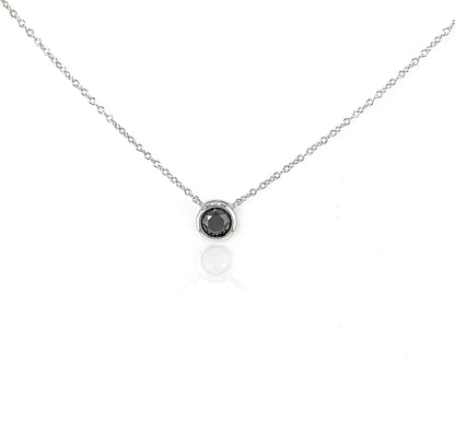 Black Diamond Solitaire Pendant Necklace or Bracelet: Sterling Silver Bezel Set