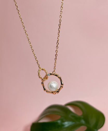 14K Gold Plated Sterling Silver Freshwater Pearl Moissanite Necklace