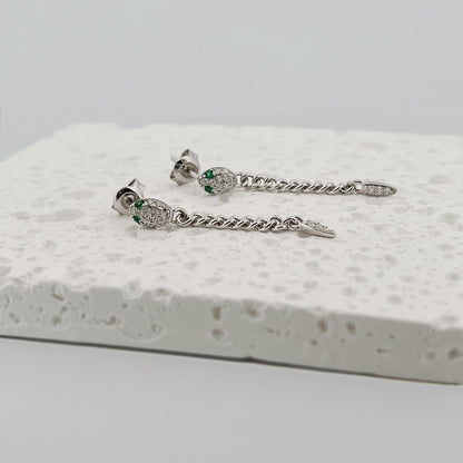 Moissanite Snake Earrings: 18K Gold Emerald Sterling Silver Dangles