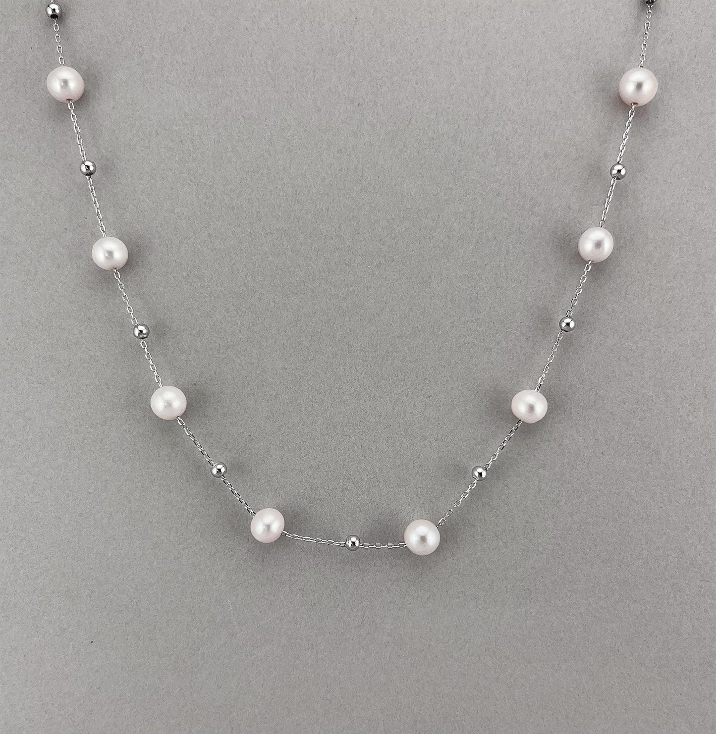 Freshwater Pearl Station Necklace, Sterling Silver Pearls by the Yard, Dainty Bridesmaid Wedding Gift, Elegant Anniversary Gift for Women