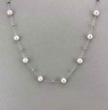 Freshwater Pearl Station Necklace, Sterling Silver Pearls by the Yard, Dainty Bridesmaid Wedding Gift, Elegant Anniversary Gift for Women