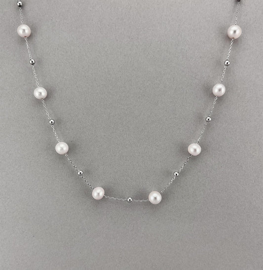 Freshwater Pearl Station Necklace, Sterling Silver Pearls by the Yard, Dainty Bridesmaid Wedding Gift, Elegant Anniversary Gift for Women