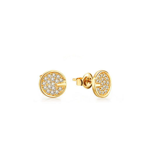 Moissanite Pavé Disc Earrings: 18K Gold Plated Sterling Silver Studs