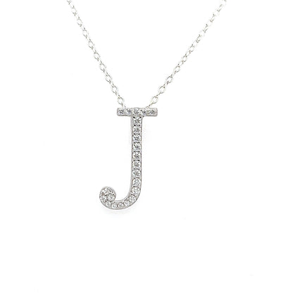 Moissanite Initial Necklace: Rhodium Plated Sterling Silver Letter Pendant