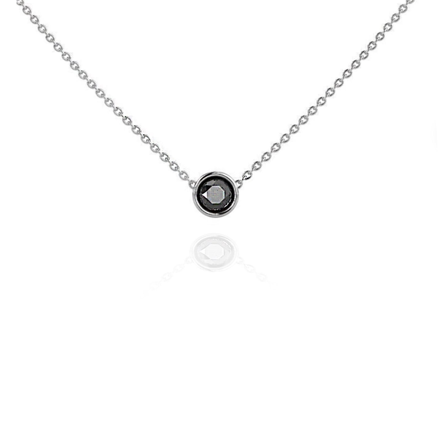 Black Diamond Solitaire Pendant Necklace or Bracelet: Sterling Silver Bezel Set