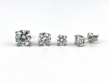 Certified Moissanite Stud Earrings – Unisex Round Solitaire Earrings in Rhodium Plated Sterling Silver, Diamond Alternative 4-Prong Studs