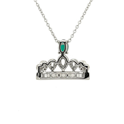 Emerald Crown Necklace: Rhodium Plated Sterling Silver, White Sapphire Pendant