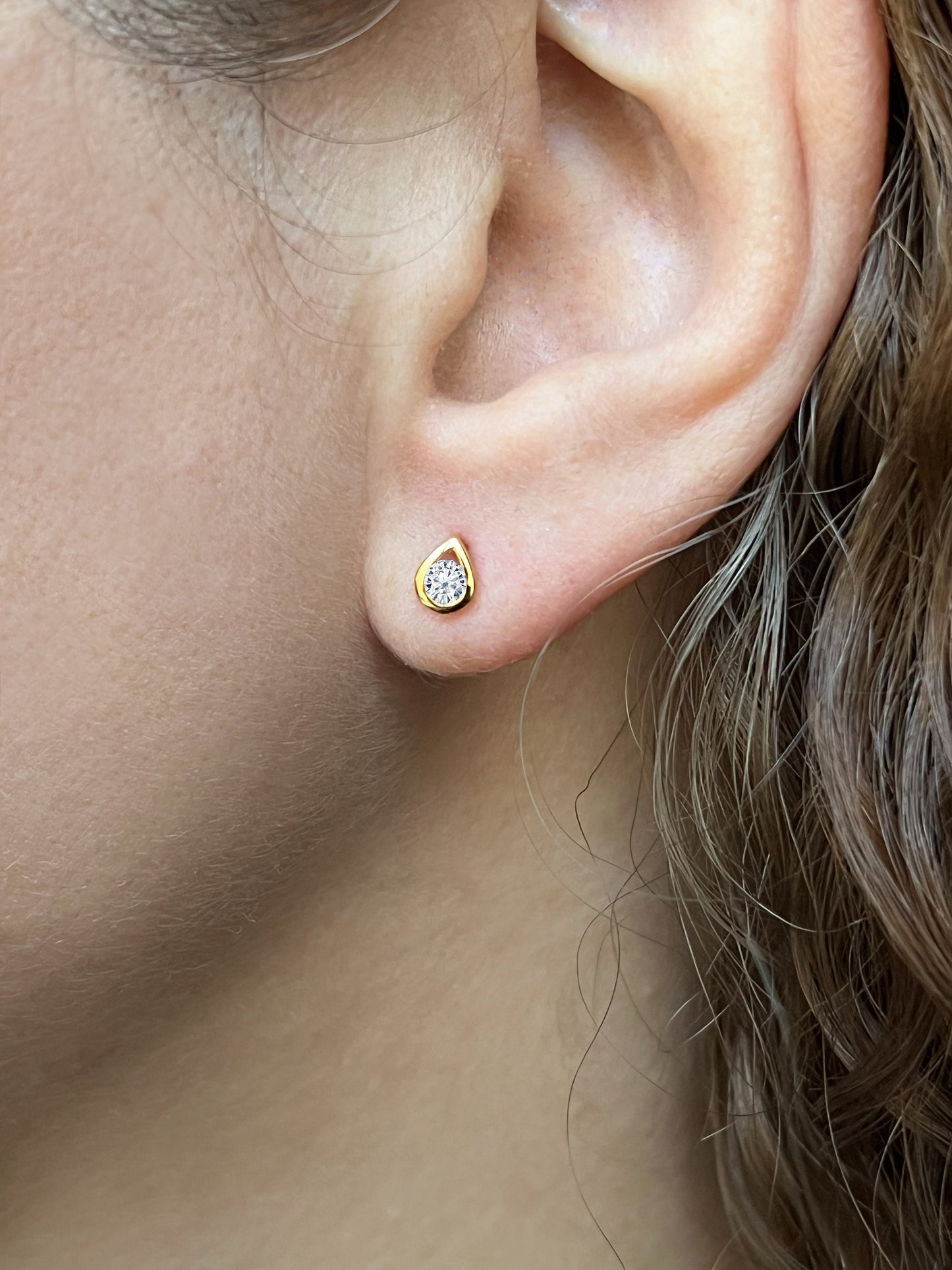 Moissanite Teardrop Stud Earrings: 14K Gold Plated Sterling Silver