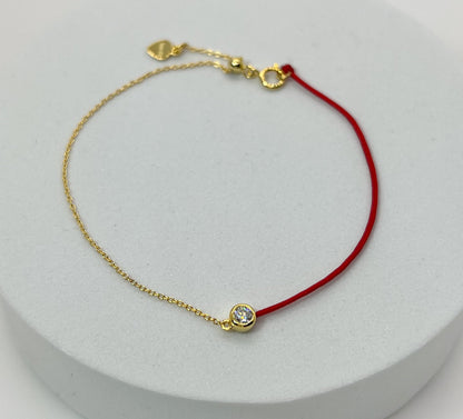 Moissanite Red Cord Bracelet: 18K Gold Plated Sterling Silver, Adjustable