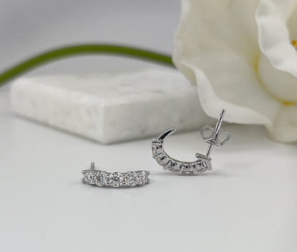 Moissanite Huggie Earrings: 1 CTTW VVS1, Rhodium 925 Sterling Silver