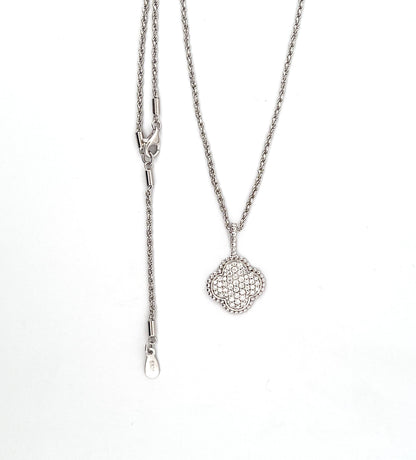Moissanite Four-Leaf Clover Necklace: Rhodium Plated Sterling Silver Pendant