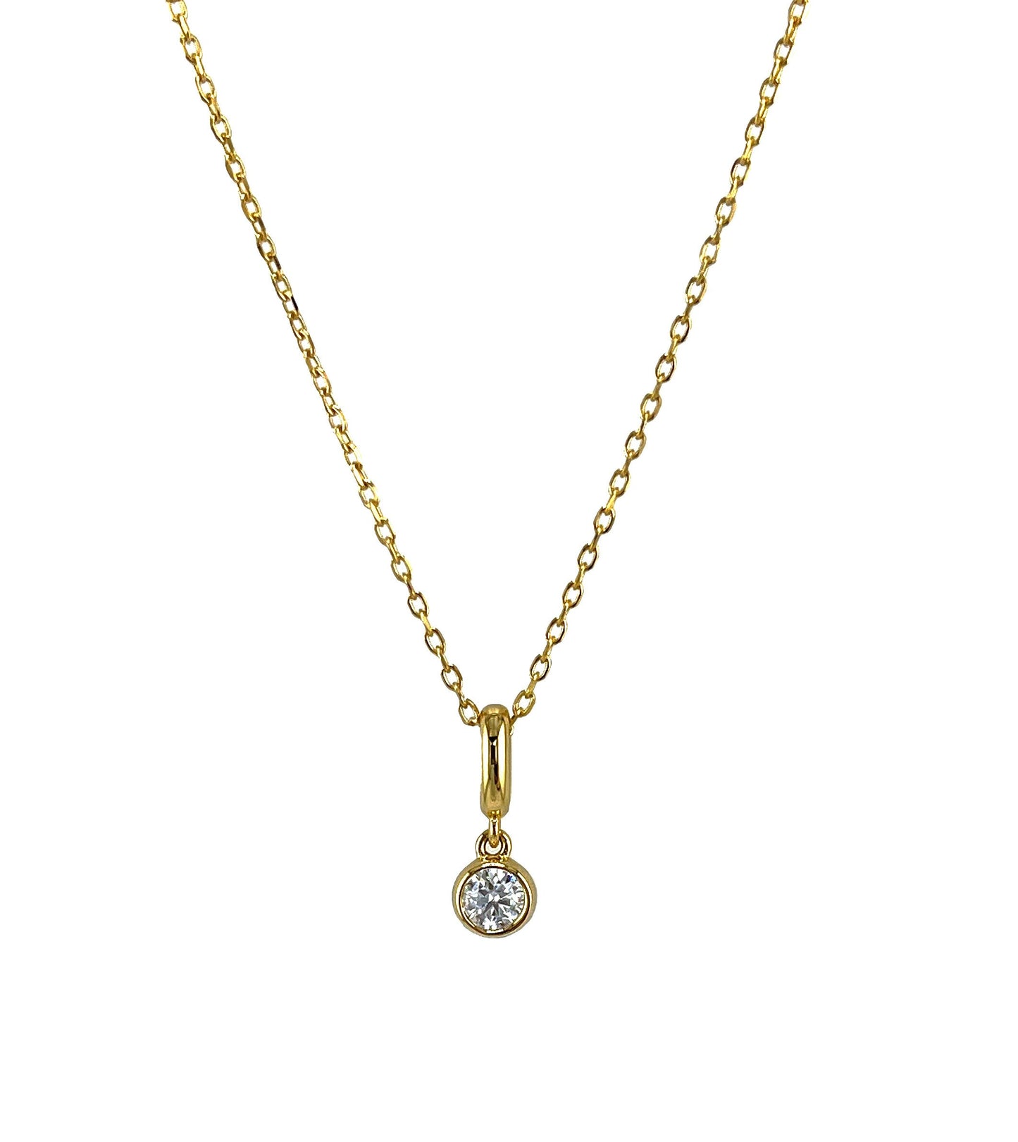 1.5 CT Moissanite Bezel Pendant Necklace: 14K Yellow Gold Plated Sterling Silver