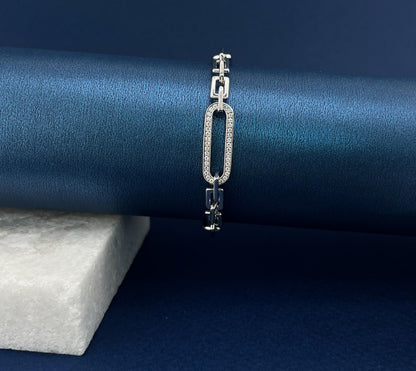 Moissanite Paperclip Bracelet: Rhodium Plated Sterling Silver Chain, Minimalist Rectangle Link