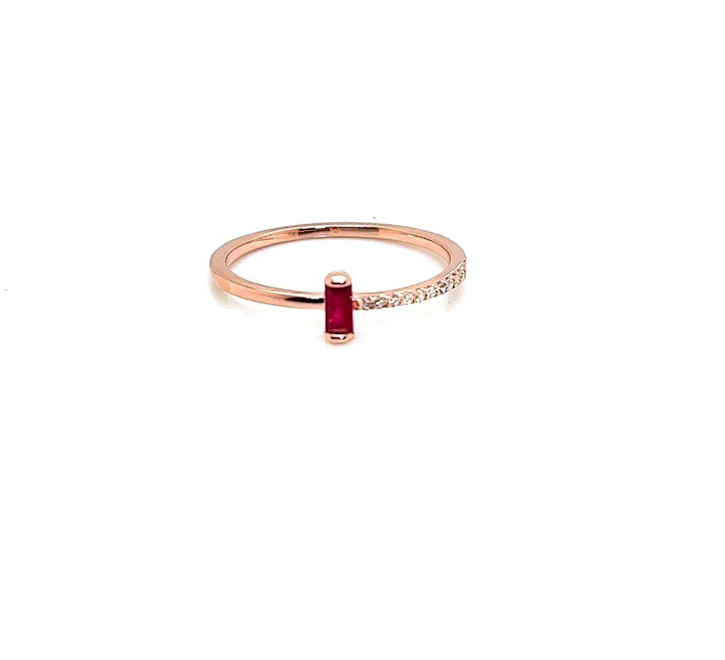 Ruby or Sapphire Baguette Ring: Diamond 14K Gold Plated Sterling Silver