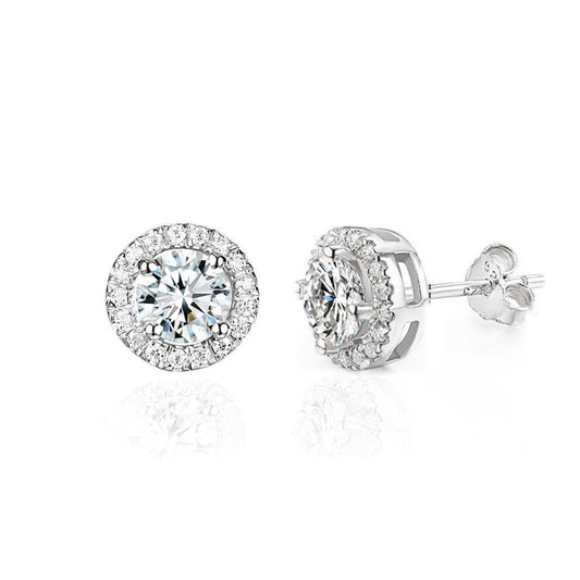 Halo Moissanite Stud Earrings: 3.0Ct VVS1 Sterling Silver