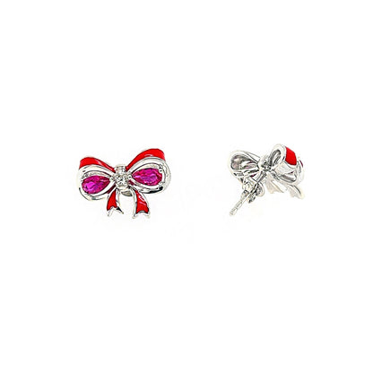 Sterling Silver Ruby Bow Earrings: Pear Cut Gemstone Studs