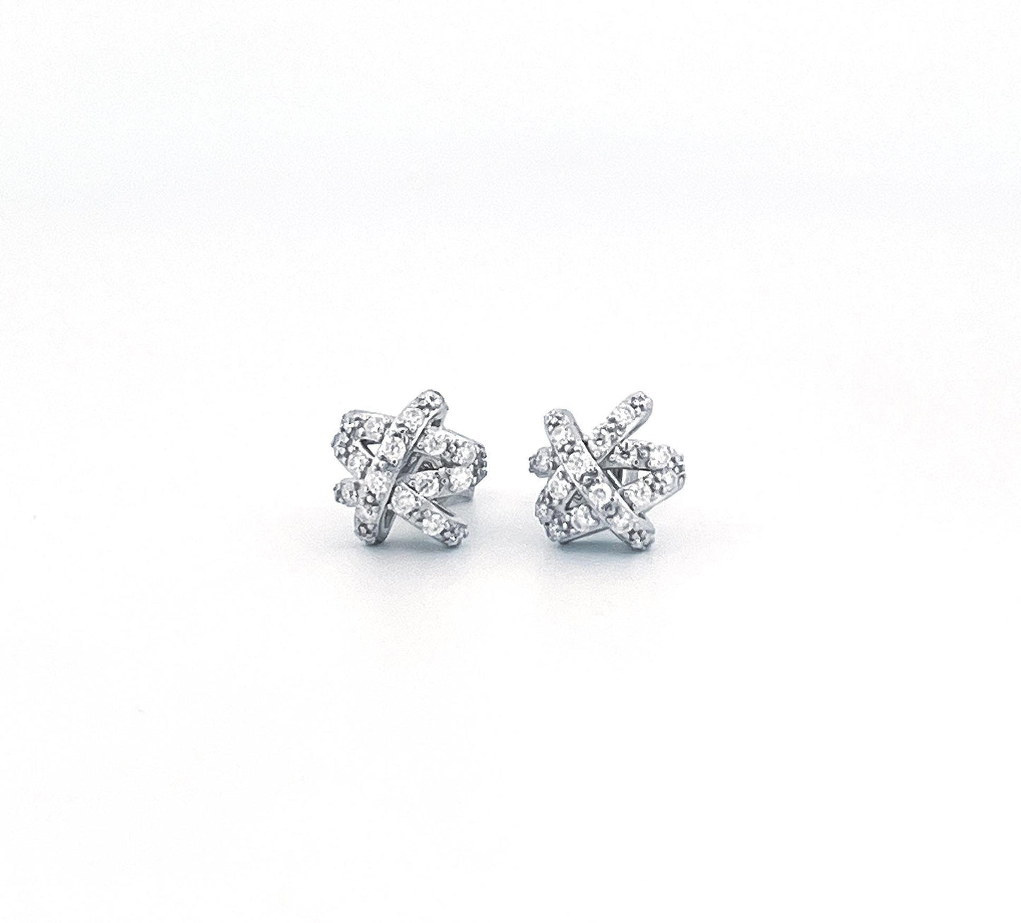 Moissanite Knot Stud Earrings: Sterling Silver Love Knot Design