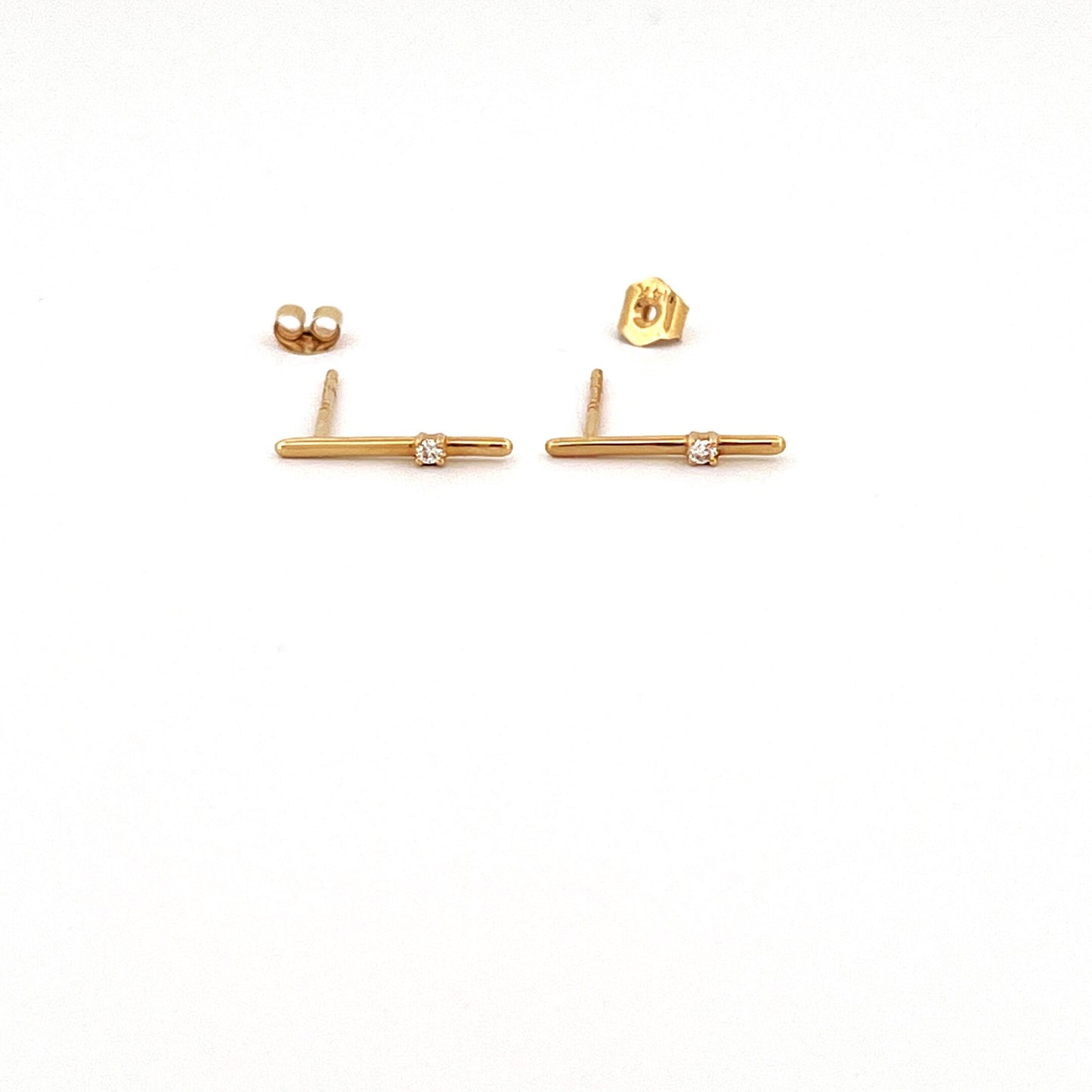 14K Yellow Gold Diamond Bar Earrings: Minimalist Studs