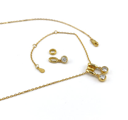 1.5 CT Moissanite Bezel Pendant Necklace: 14K Yellow Gold Plated Sterling Silver