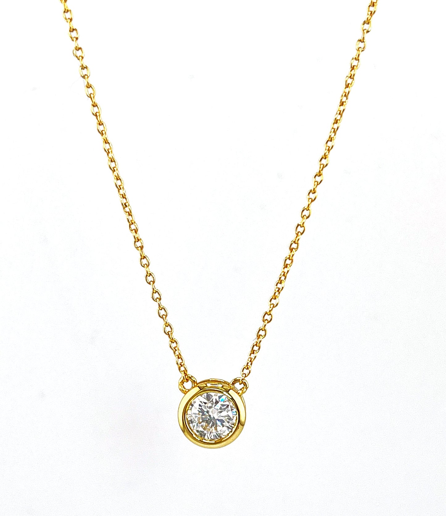 1 Carat Moissanite Solitaire Necklace: 14K Gold or Sterling Silver Bezel Pendant
