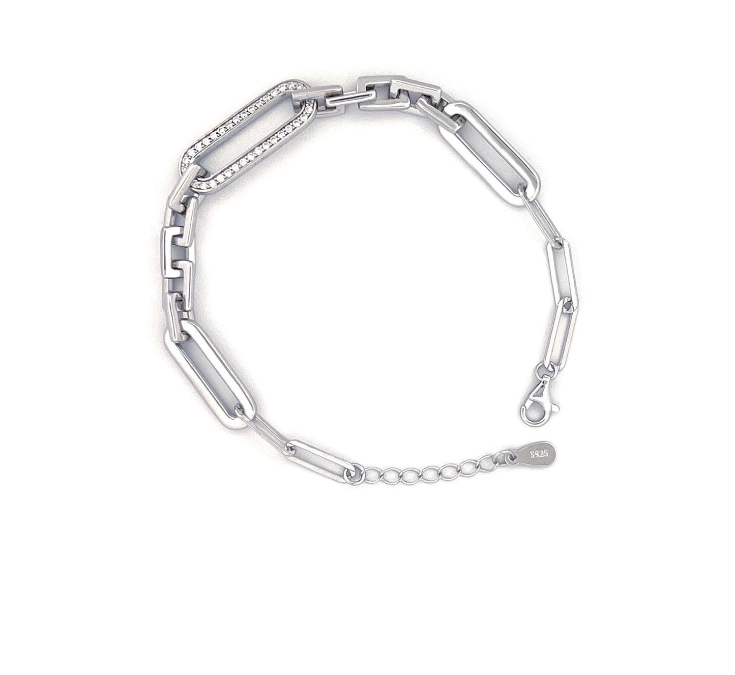 Moissanite Paperclip Bracelet: Rhodium Plated Sterling Silver Chain, Minimalist Rectangle Link