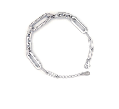 Moissanite Paperclip Bracelet: Rhodium Plated Sterling Silver Chain, Minimalist Rectangle Link