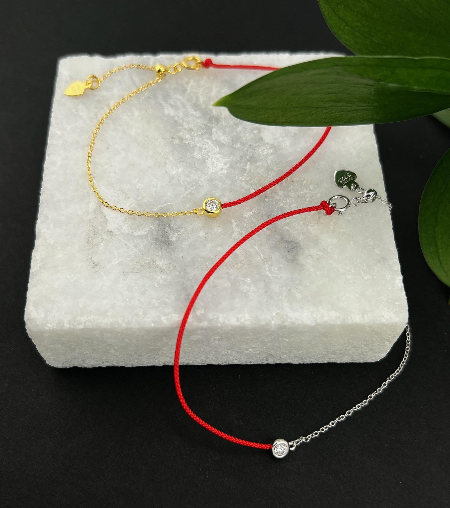 Moissanite Red Cord Bracelet: 18K Gold Plated Sterling Silver, Adjustable