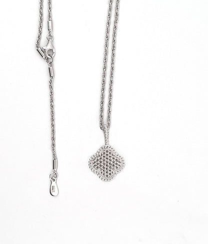 Moissanite Four-Leaf Clover Necklace: Rhodium Plated Sterling Silver Pendant