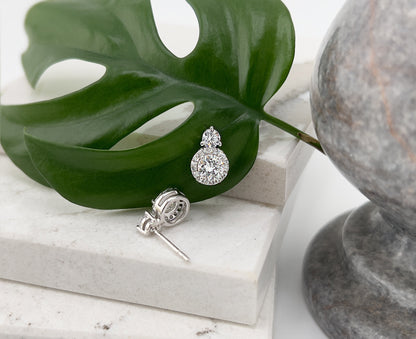 1.5CTW Certified Moissanite Halo Stud Earrings: Rhodium Plated Sterling Silver