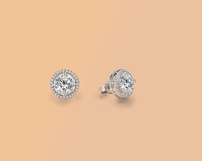 Halo Moissanite Stud Earrings: 3.0Ct VVS1 Sterling Silver