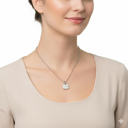 Moissanite Pavé Square Pendant Necklace: Rhodium Sterling Silver Dog Tag