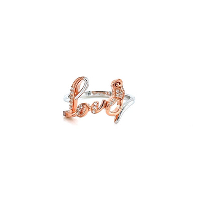 Rose Gold Love Ring: Sterling Silver, White Sapphire - Size 7