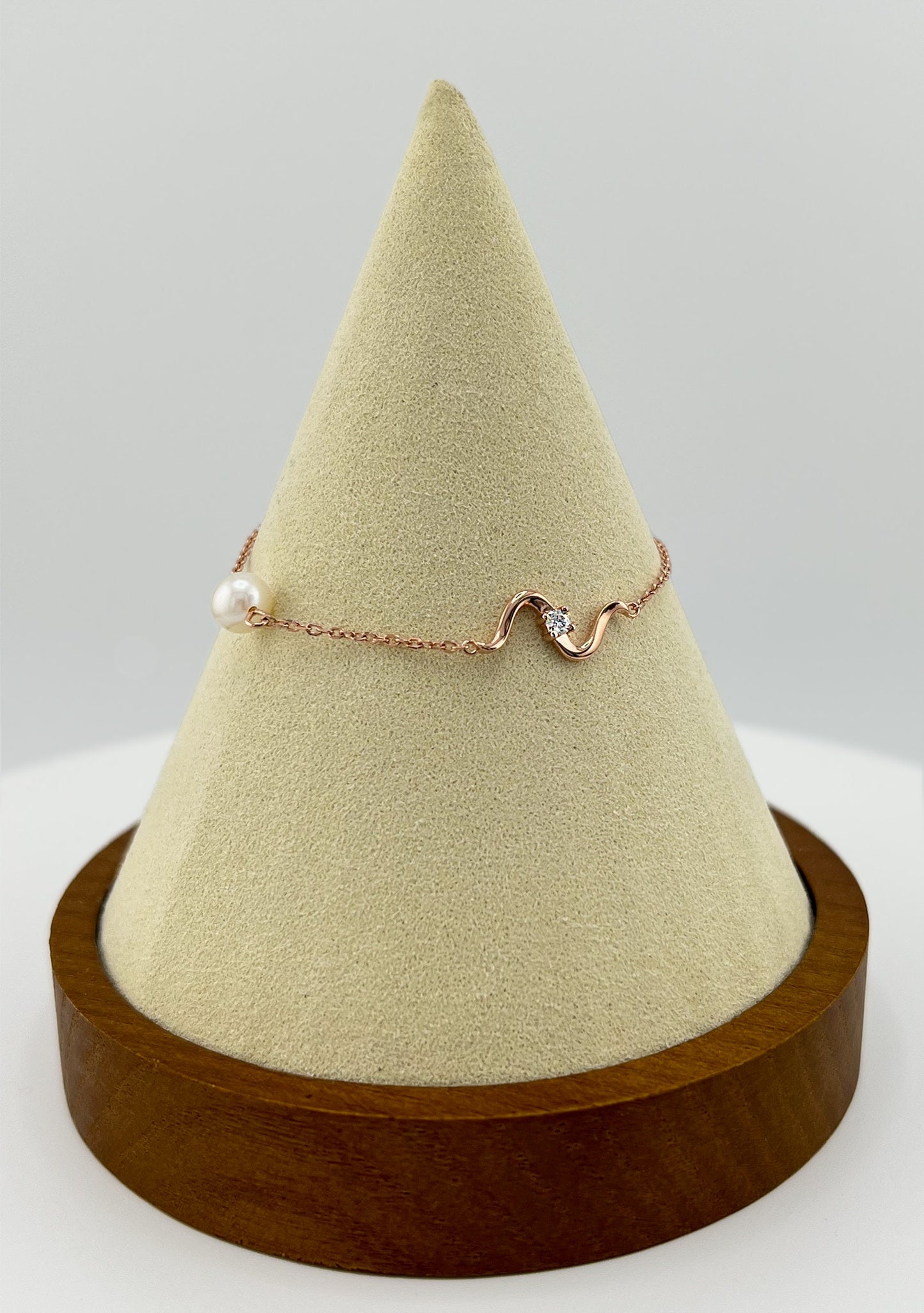 Rose Gold Pearl Charm Bracelet: Moissanite, Sterling Silver, Freshwater Pearl