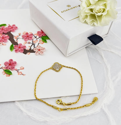 Moissanite Four Leaf Clover Bracelet: 18K Gold or Sterling Silver