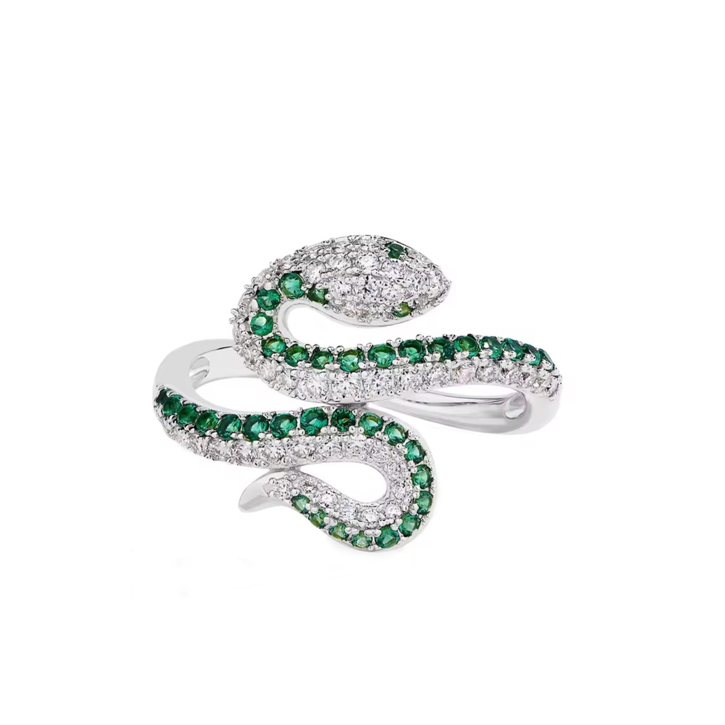 Moissanite Snake Ring: Emerald Eyes, 18K Gold Plated Sterling Silver