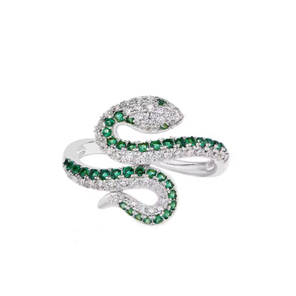 Moissanite Snake Ring: Emerald Eyes, 18K Gold Plated Sterling Silver
