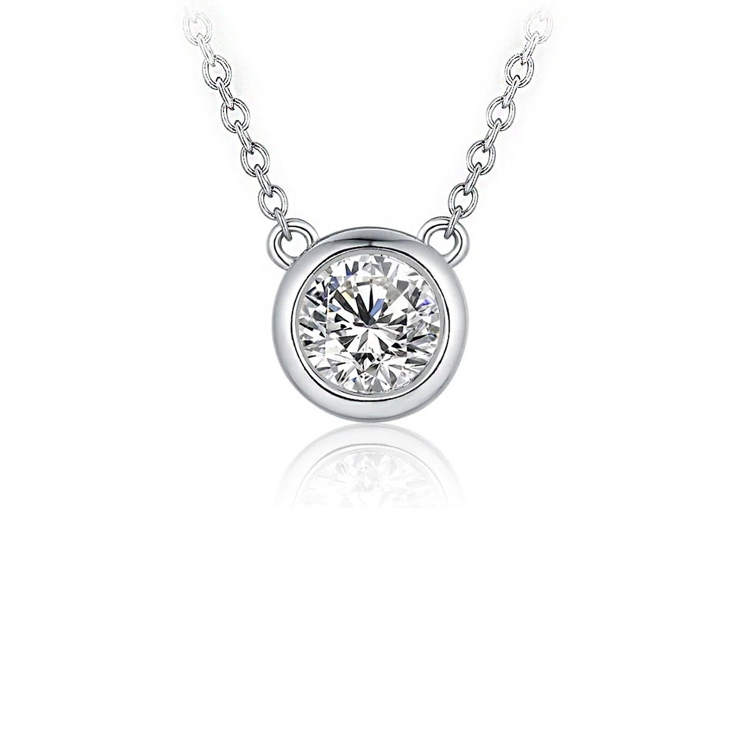 1 Carat Moissanite Solitaire Necklace: 14K Gold or Sterling Silver Bezel Pendant