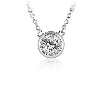 1 Carat Moissanite Solitaire Necklace: 14K Gold or Sterling Silver Bezel Pendant