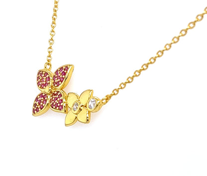 Sapphire Flower Necklace: Yellow Gold Plated Sterling Silver Floral Pendant