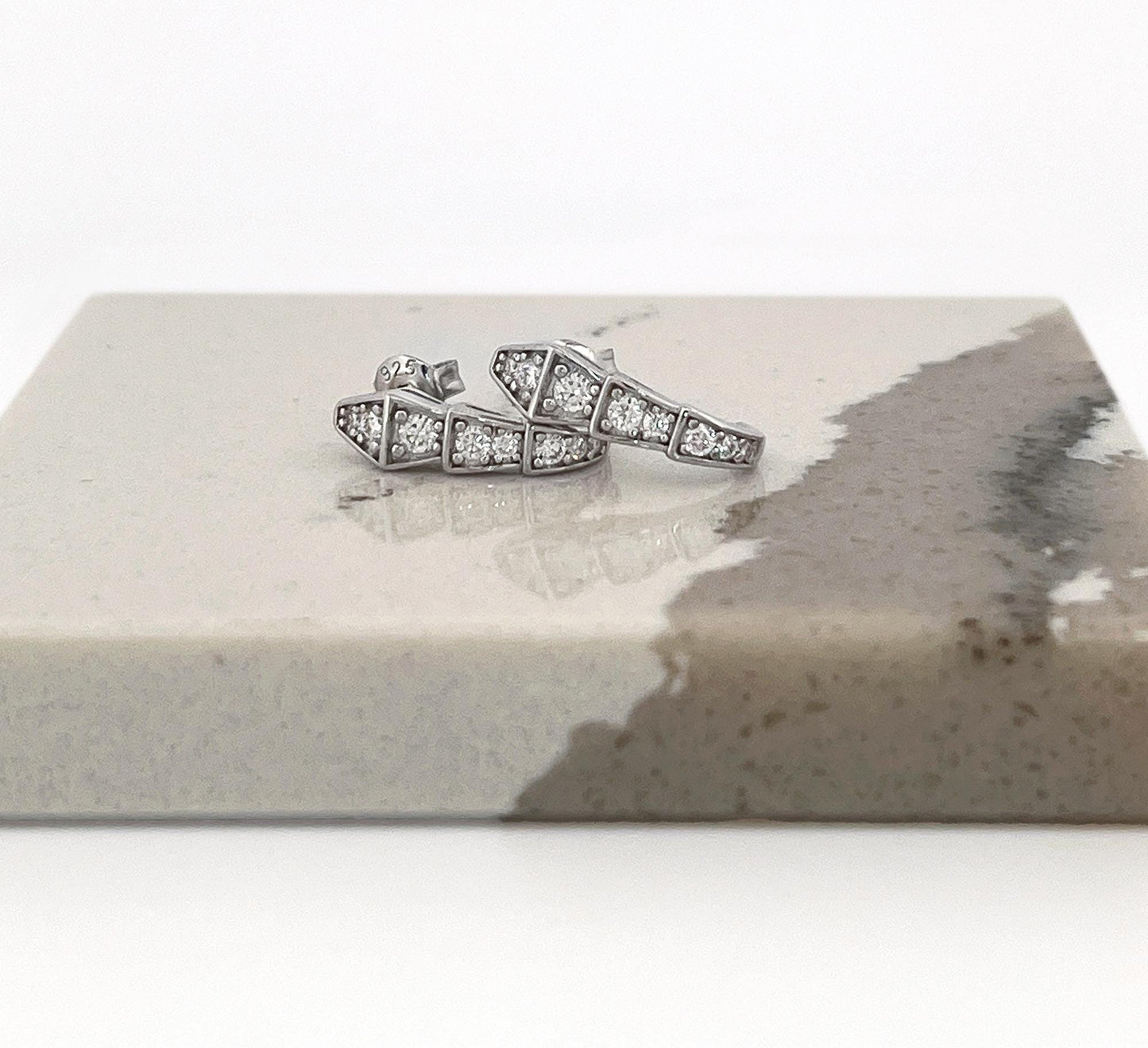 Certified Moissanite Serpenti Earrings, Platinum Plated 925 Sterling Silver Snake J Hoops, Graduated Hoop Earrings for Women