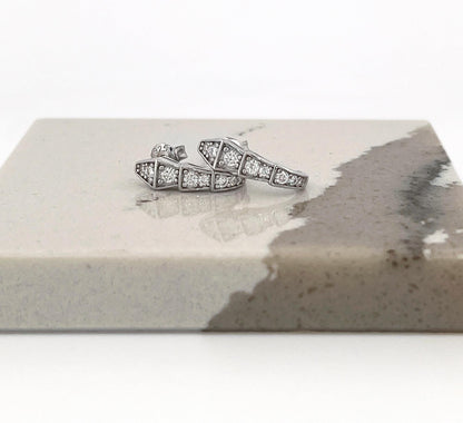 Certified Moissanite Serpenti Earrings, Platinum Plated 925 Sterling Silver Snake J Hoops, Graduated Hoop Earrings for Women