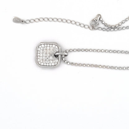 Moissanite Pavé Square Pendant Necklace: Rhodium Sterling Silver Dog Tag