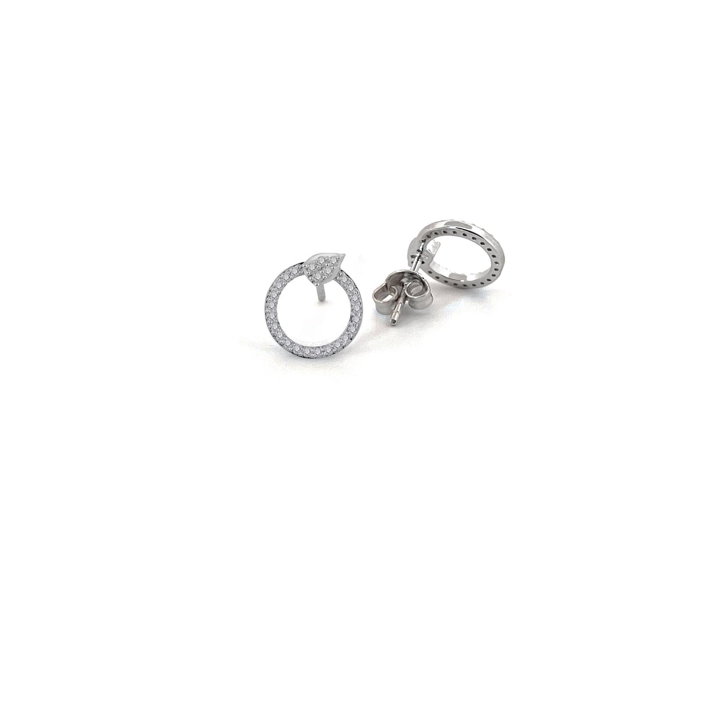 Certified Moissanite Sterling Silver Stud Earrings: Dainty Pave Circle