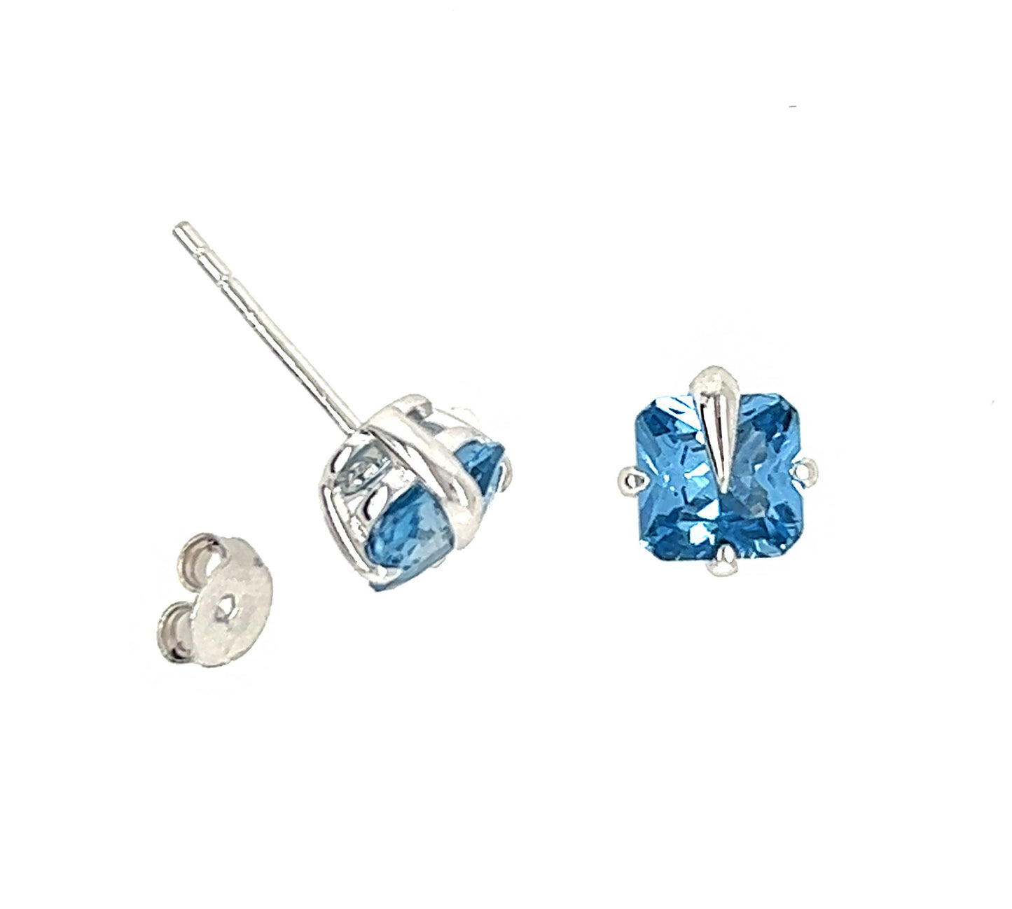 Blue Spinel Stud Earrings: Rhodium Sterling Silver, 6mm Cushion Cut