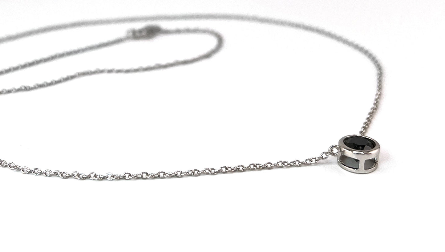 Black Diamond Solitaire Pendant Necklace or Bracelet: Sterling Silver Bezel Set