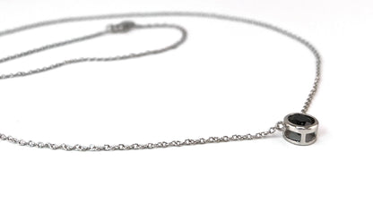 Black Diamond Solitaire Pendant Necklace or Bracelet: Sterling Silver Bezel Set