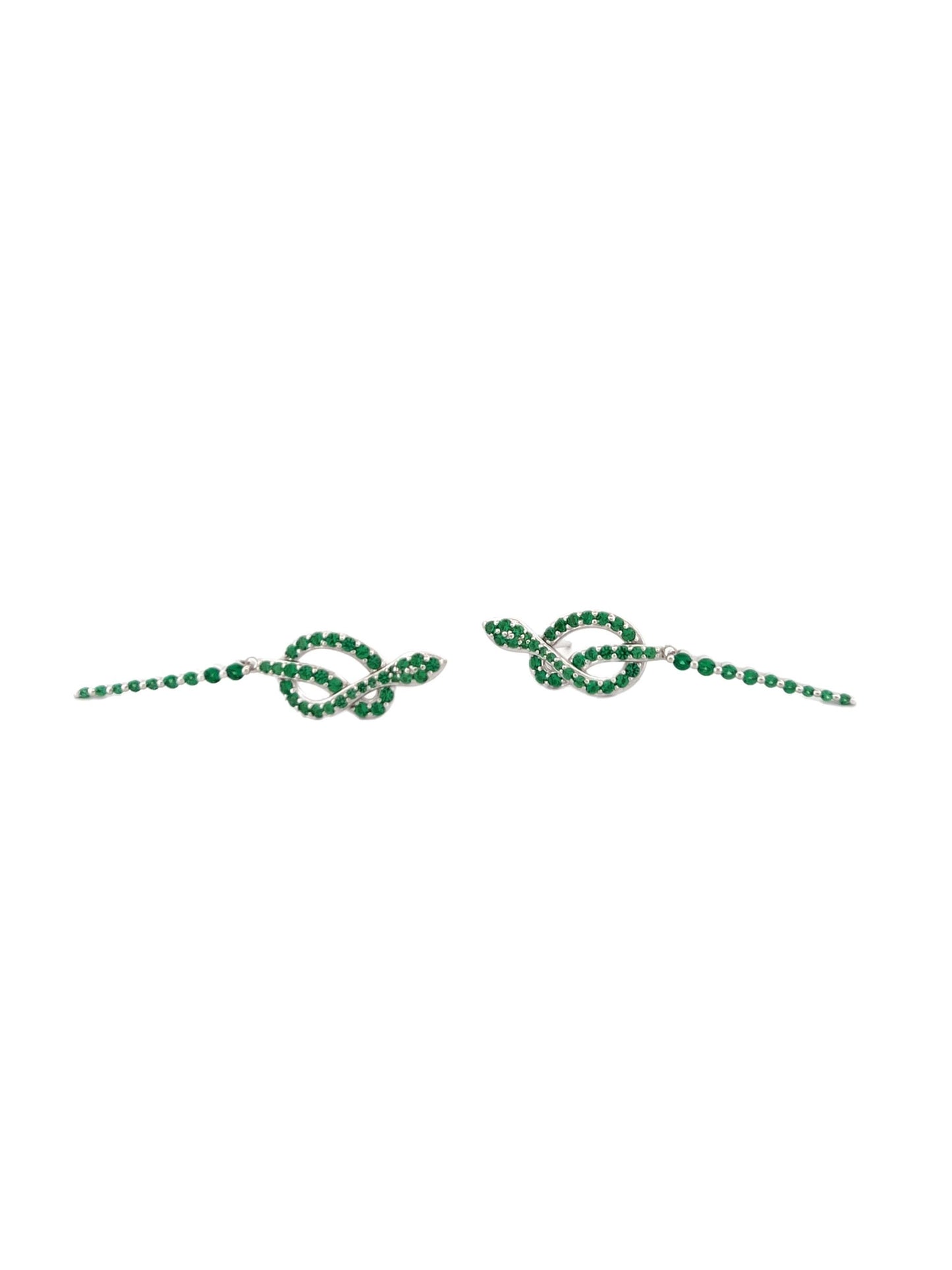 Emerald Snake Earrings: Rhodium Plated Sterling Silver Serpent Dangles